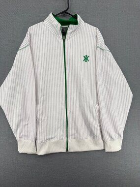 Avirex Full Zip Track Jacket Mens 2XL Embroidered Logo Striped Y2K Hip Hop